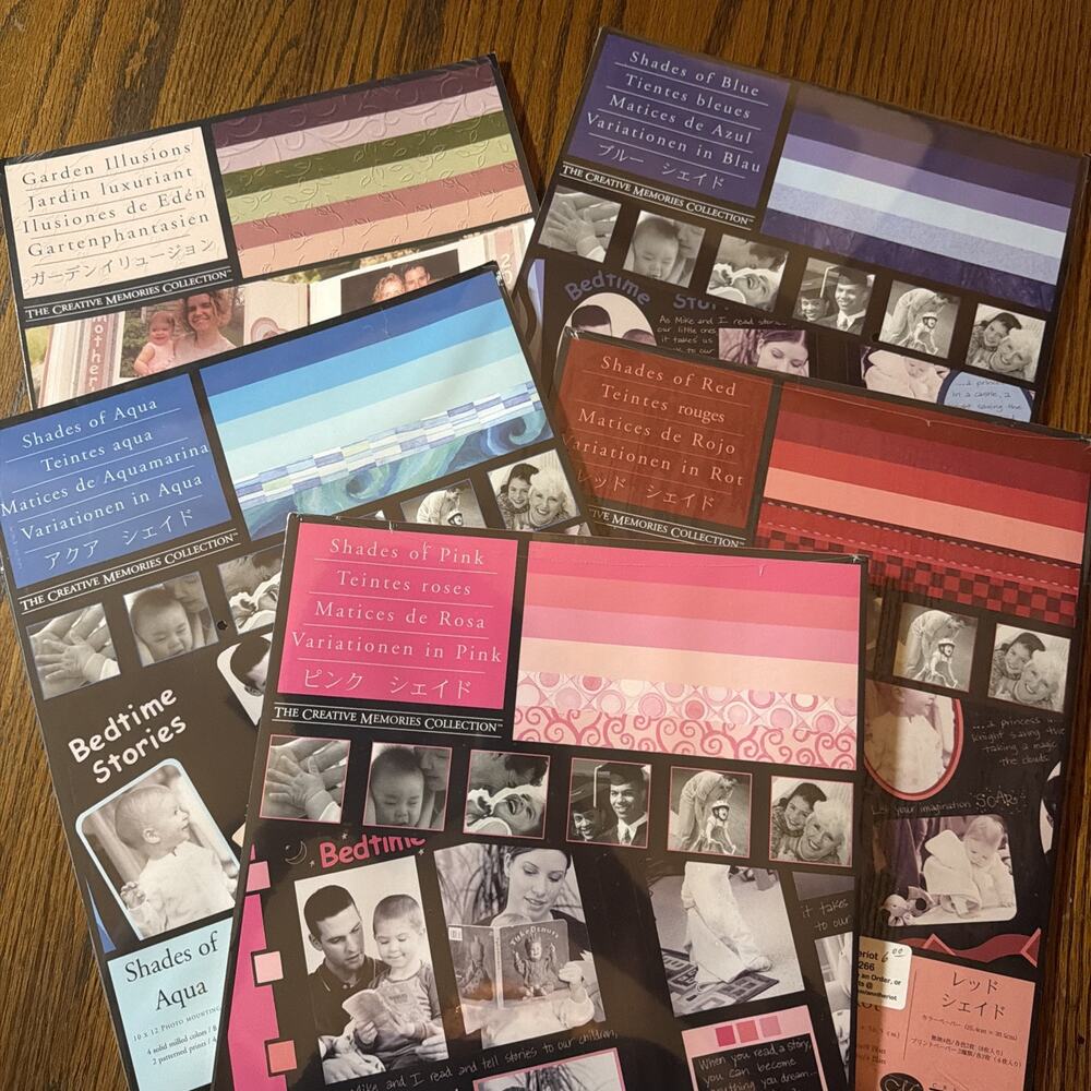 (5) Creative Memories 10x12 Photo Paper Scrapbook Shades Blue Red Pink Aqua LOT